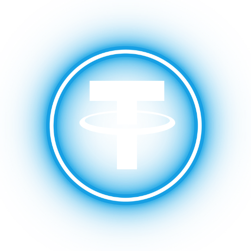 USDT logo with a stylized T in white on dark background